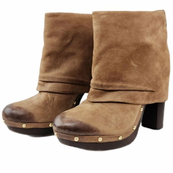 Vince Camuto Distressed Leather CoCo Fold-Over Cuffed Top Clog Booties Size 10 - Picture 2 of 11